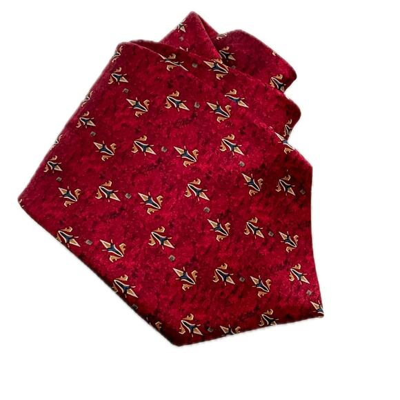 Bill Blass vintage 100% silk fleur de lis luxe print designer tie red gold 4" w - Picture 5 of 5